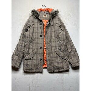 VTG Michiko Koshino Yen Jeans Parka Jacket M Brown Plaid Quilted Tactical Japan
